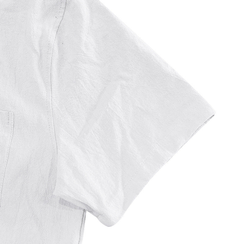 Hawaiian Linen Loose Casual Henley Lapel Casual Short Sleeve Shirt