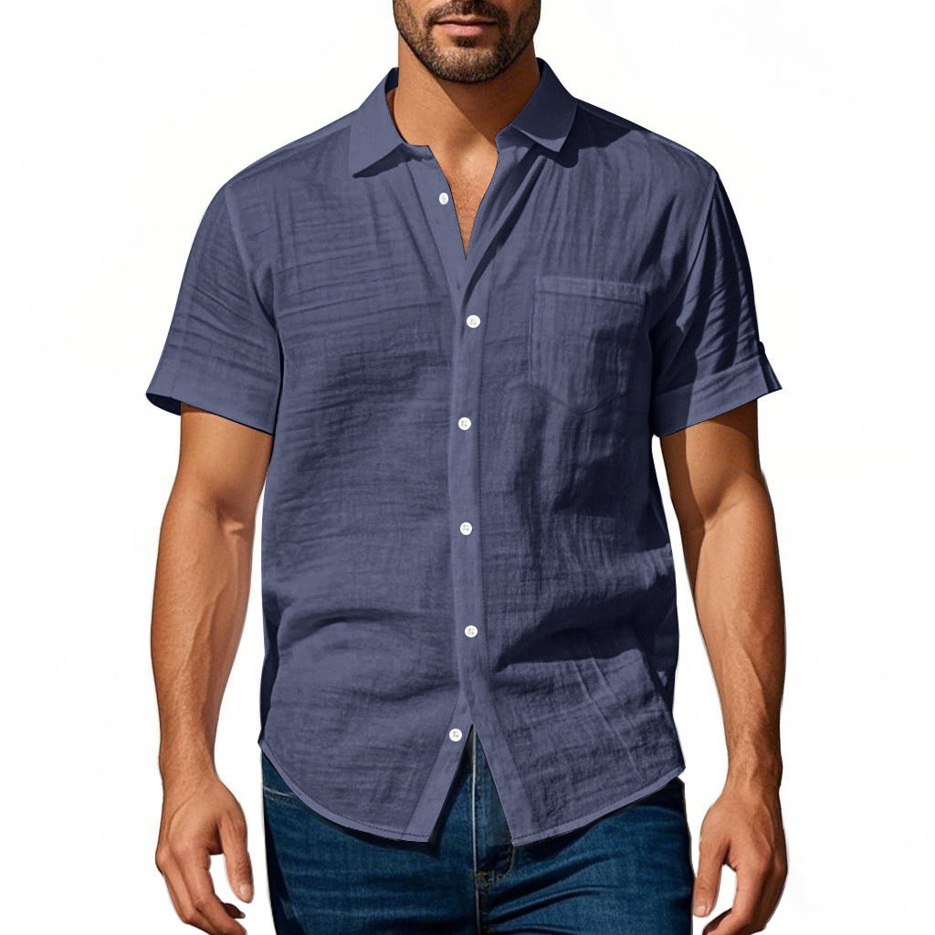 Hawaiian Linen Loose Casual Henley Lapel Casual Short Sleeve Shirt