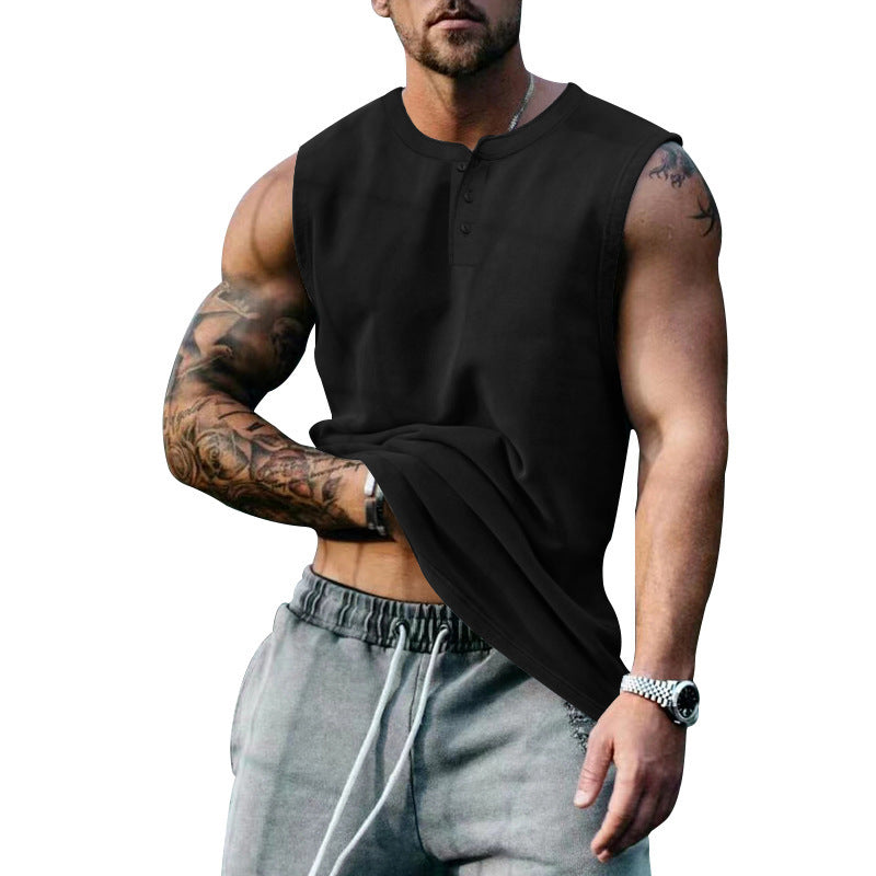 Large size round neck button down sleeveless t-shirt men's waistcoat