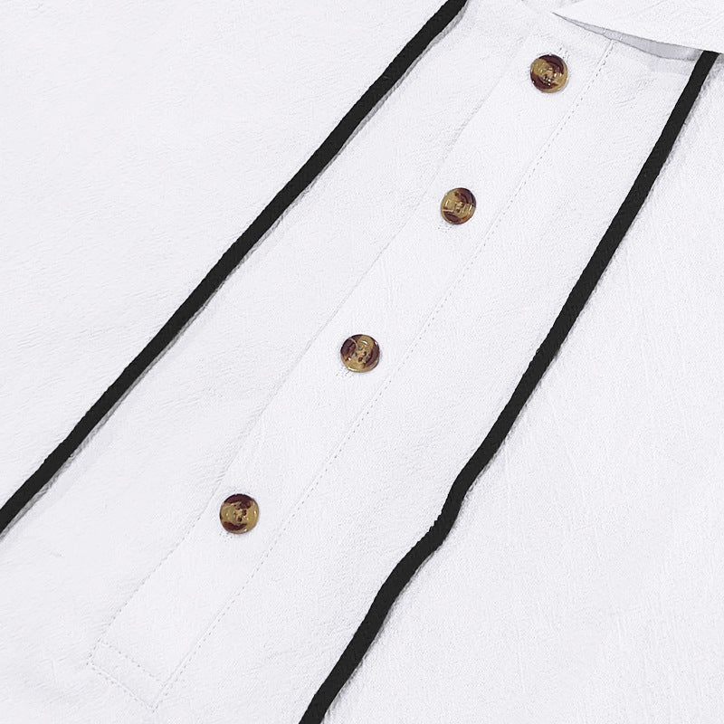 Linen breathable beach hooded henley short sleeve shirt for men