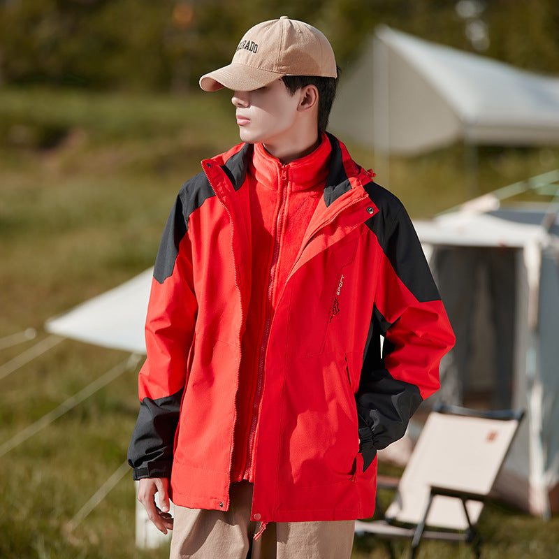 Men's three-in-one waterproof jacket, detachable, thick, outdoor, windproof and waterproof