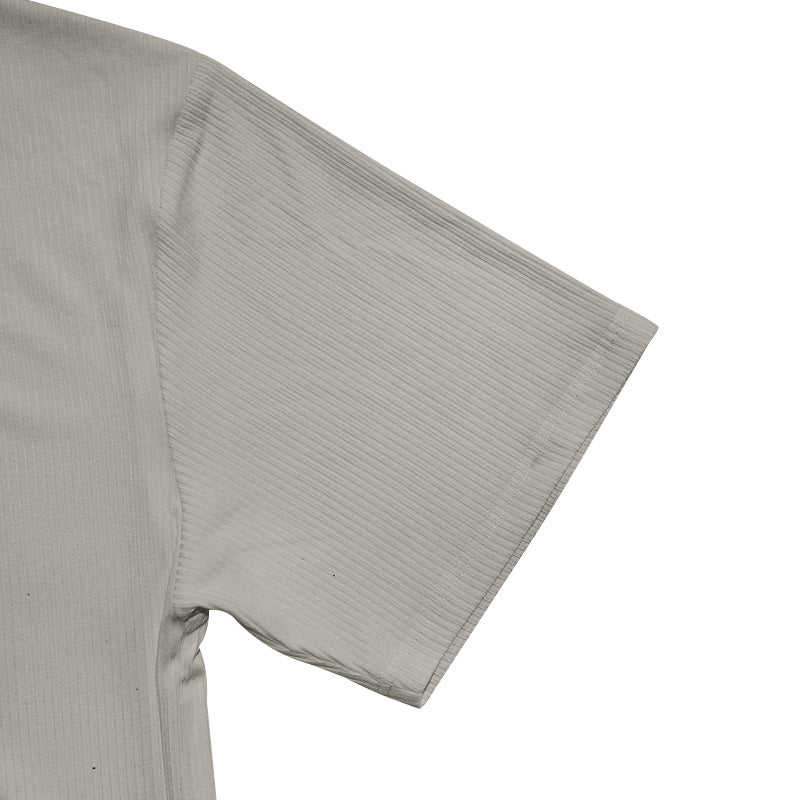 Men's casual cool breathable ribbed loose round neck short-sleeved shorts suit