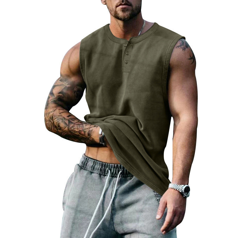 Large size round neck button down sleeveless t-shirt men's waistcoat