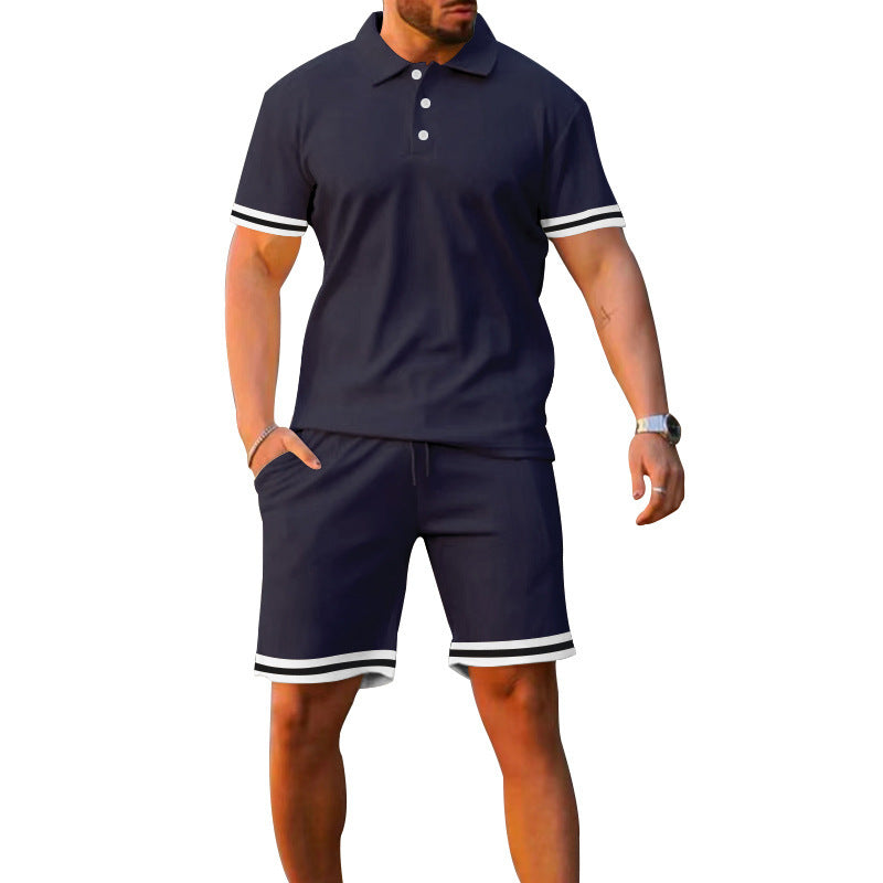 New style lapel short-sleeved shorts two-piece sports casual men's suit