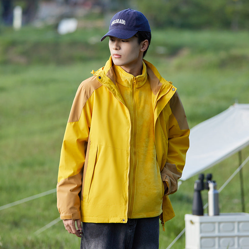 Men's three-in-one waterproof jacket, detachable, thick, outdoor, windproof and waterproof