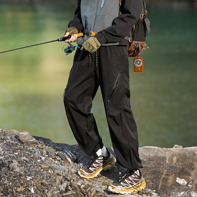 Men's quick-drying zipper breathable mesh loose casual trousers