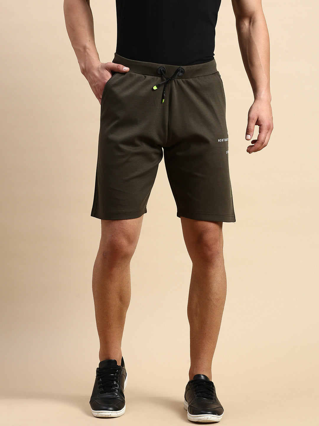 Men's Olive Mid-Rise Sports Shorts