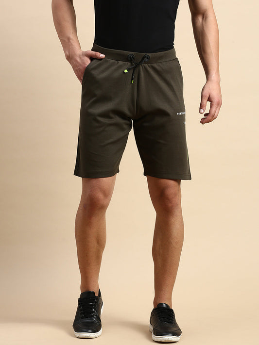 Men's Olive Mid-Rise Sports Shorts