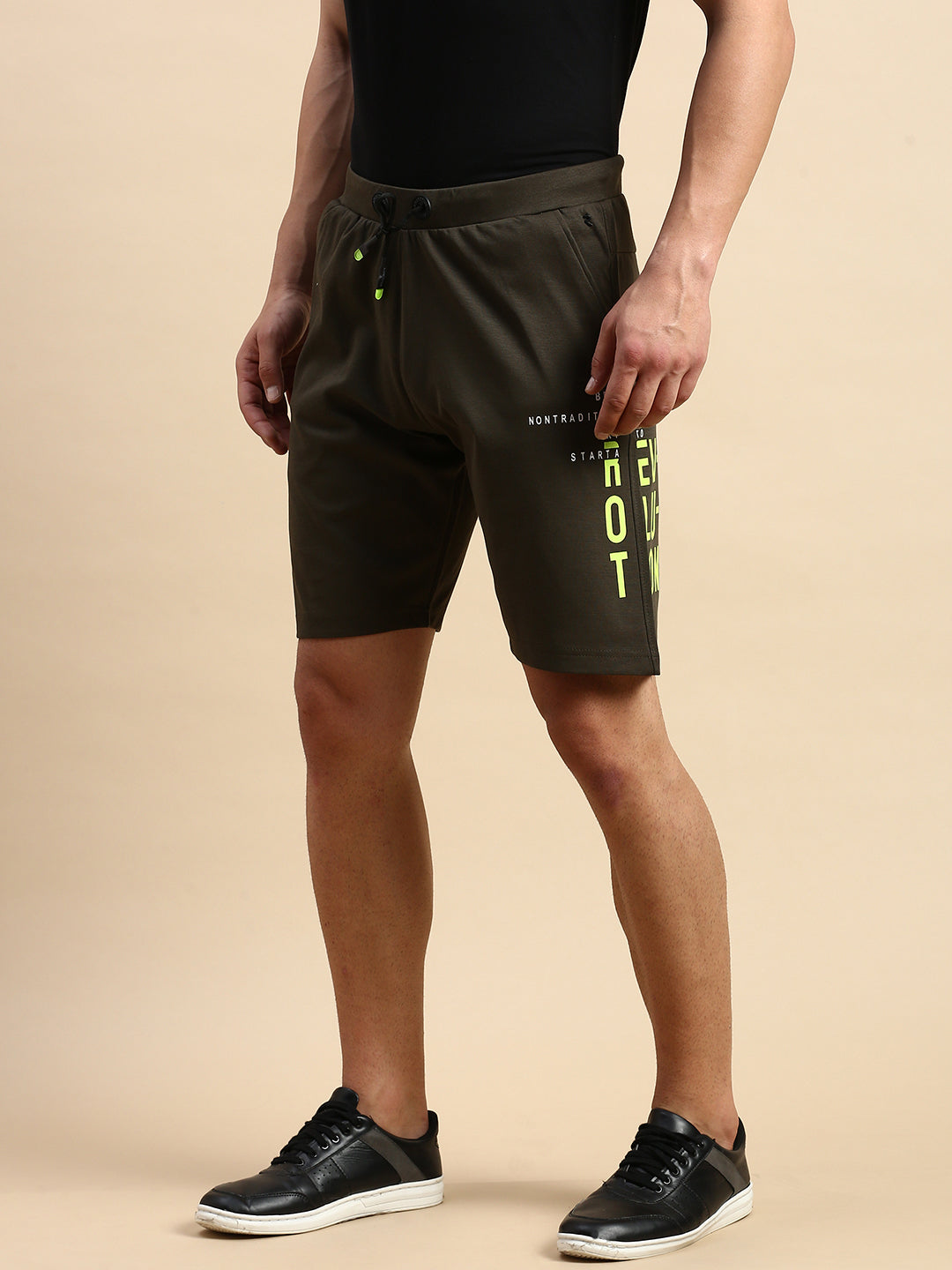 Men's Olive Mid-Rise Sports Shorts
