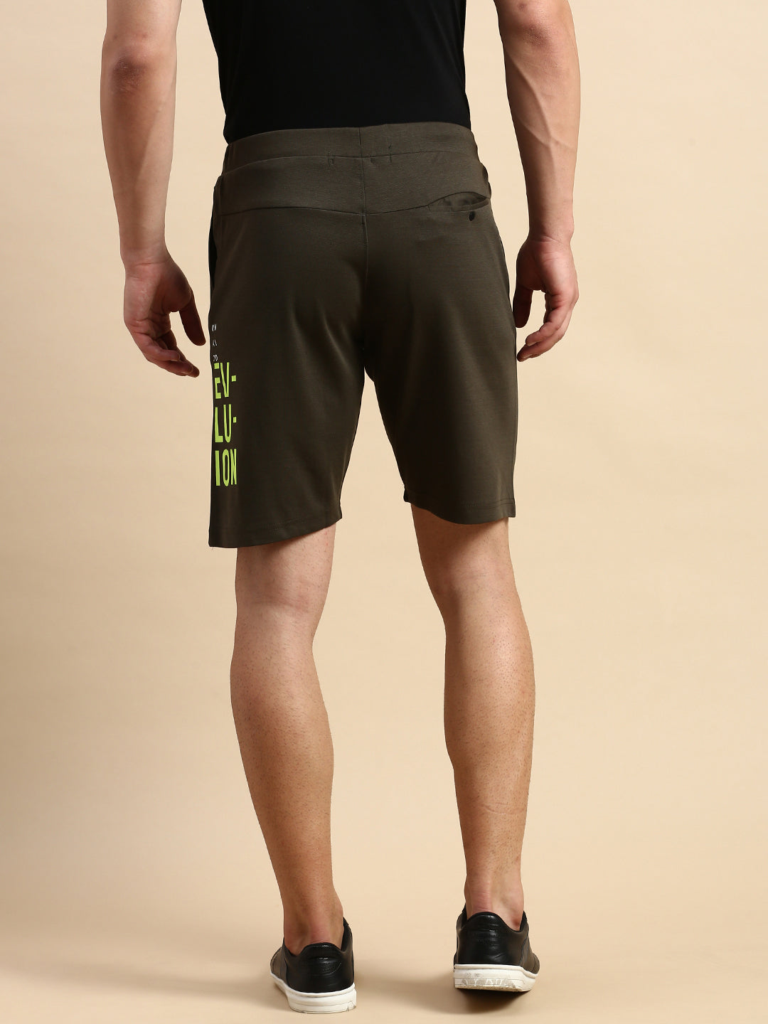 Men's Olive Mid-Rise Sports Shorts