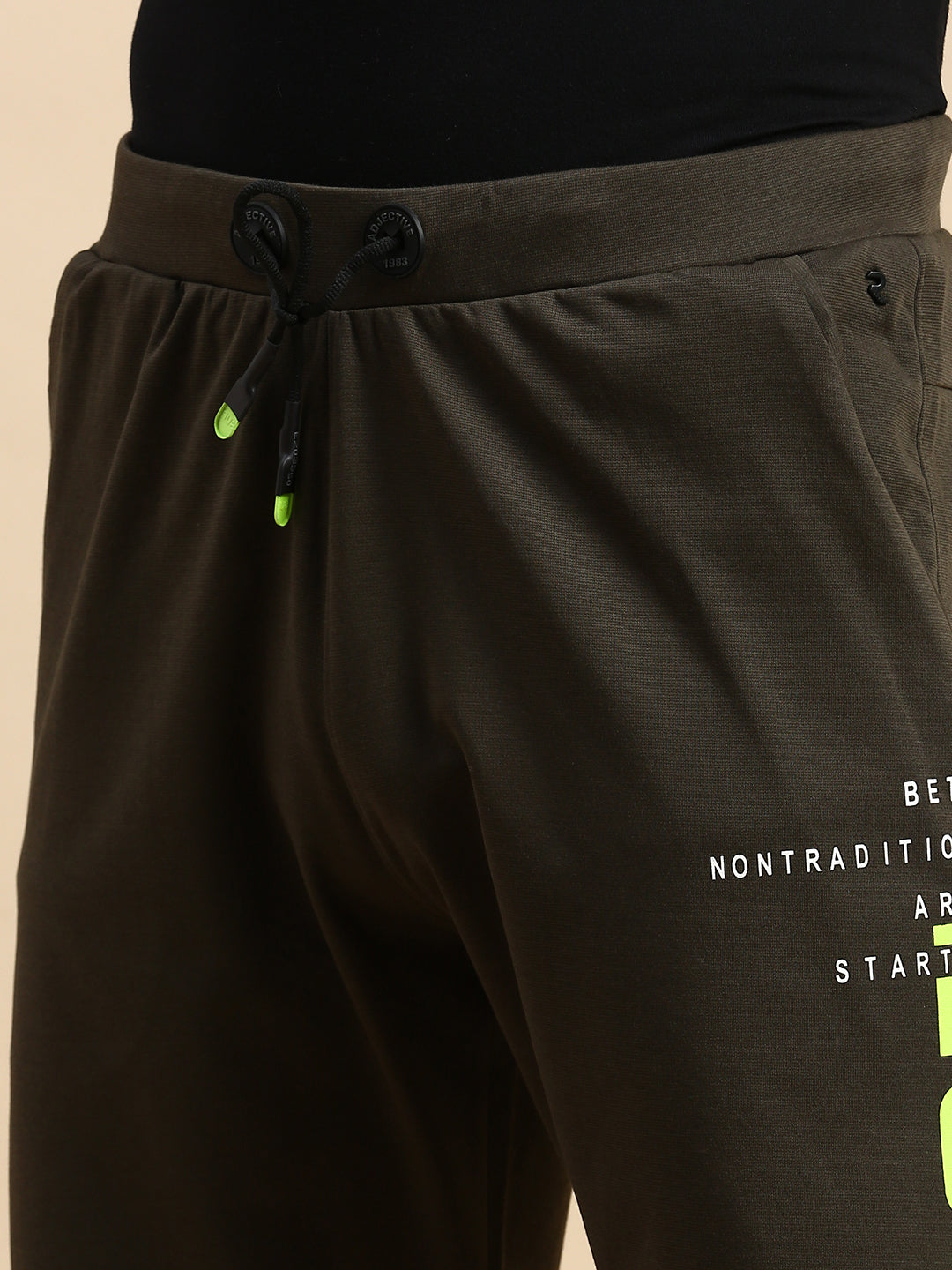 Men's Olive Mid-Rise Sports Shorts