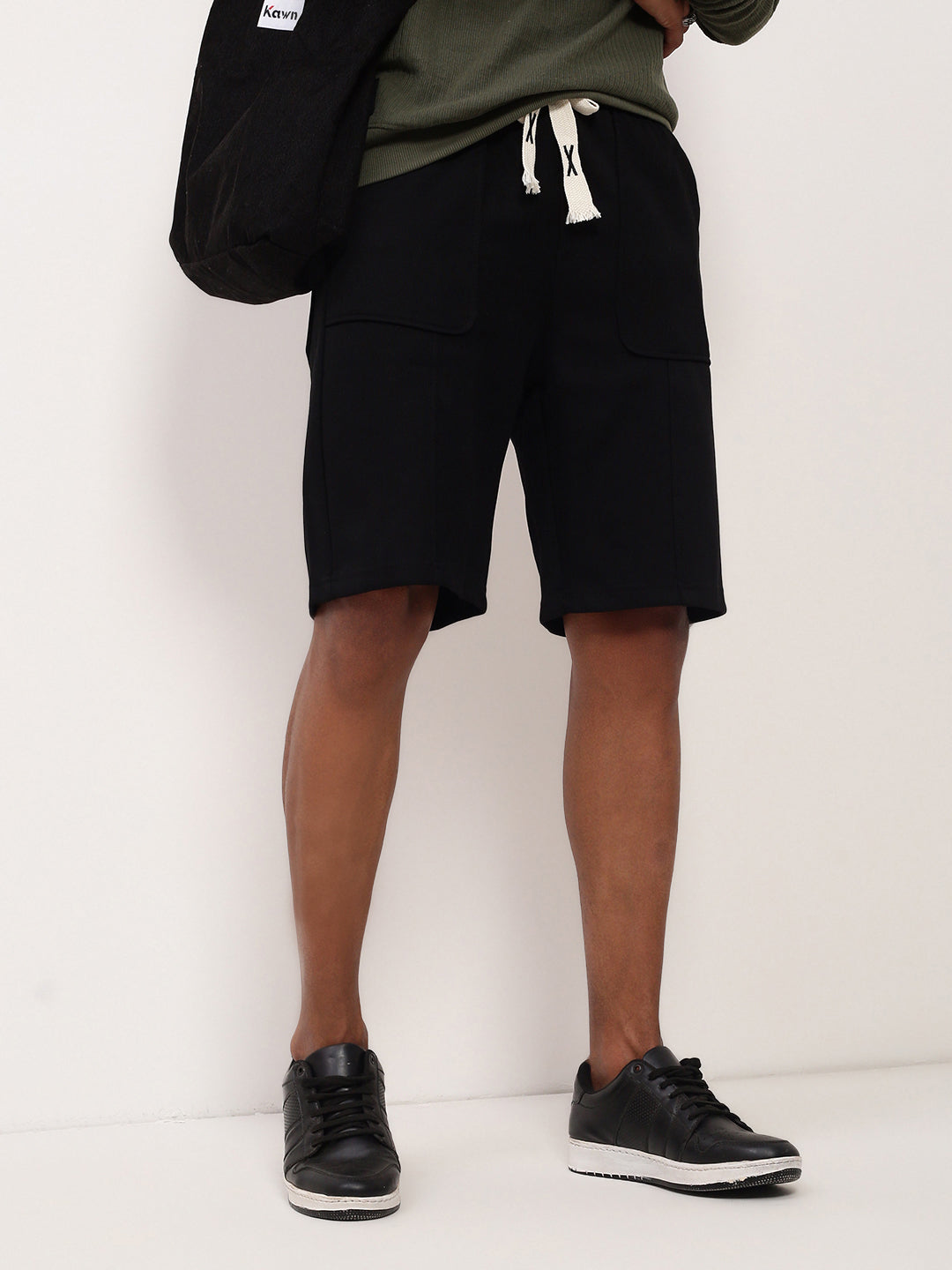 Men's Black Regular Fit Cotton Shorts