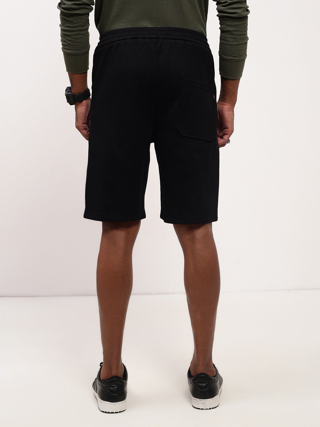 Men's Black Regular Fit Cotton Shorts