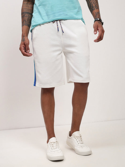 Men's White Regular Fit Mid-Rise Cotton Shorts