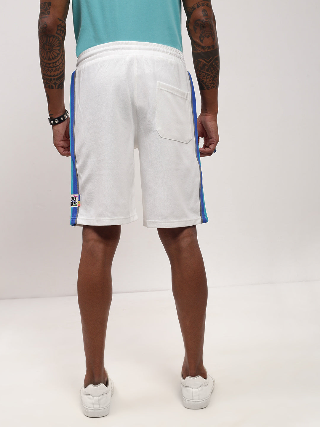 Men's White Regular Fit Mid-Rise Cotton Shorts