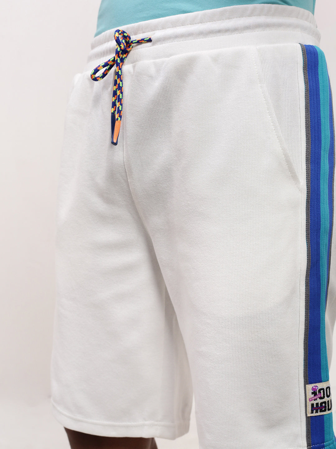 Men's White Regular Fit Mid-Rise Cotton Shorts