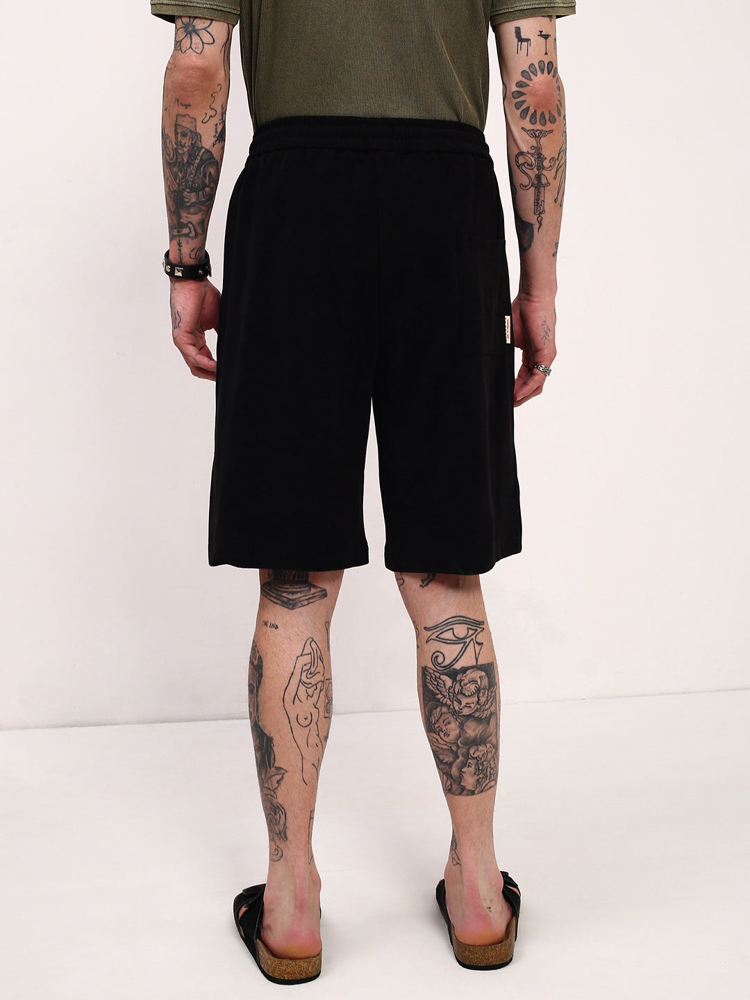Men's Black Solid Regular Fit Shorts