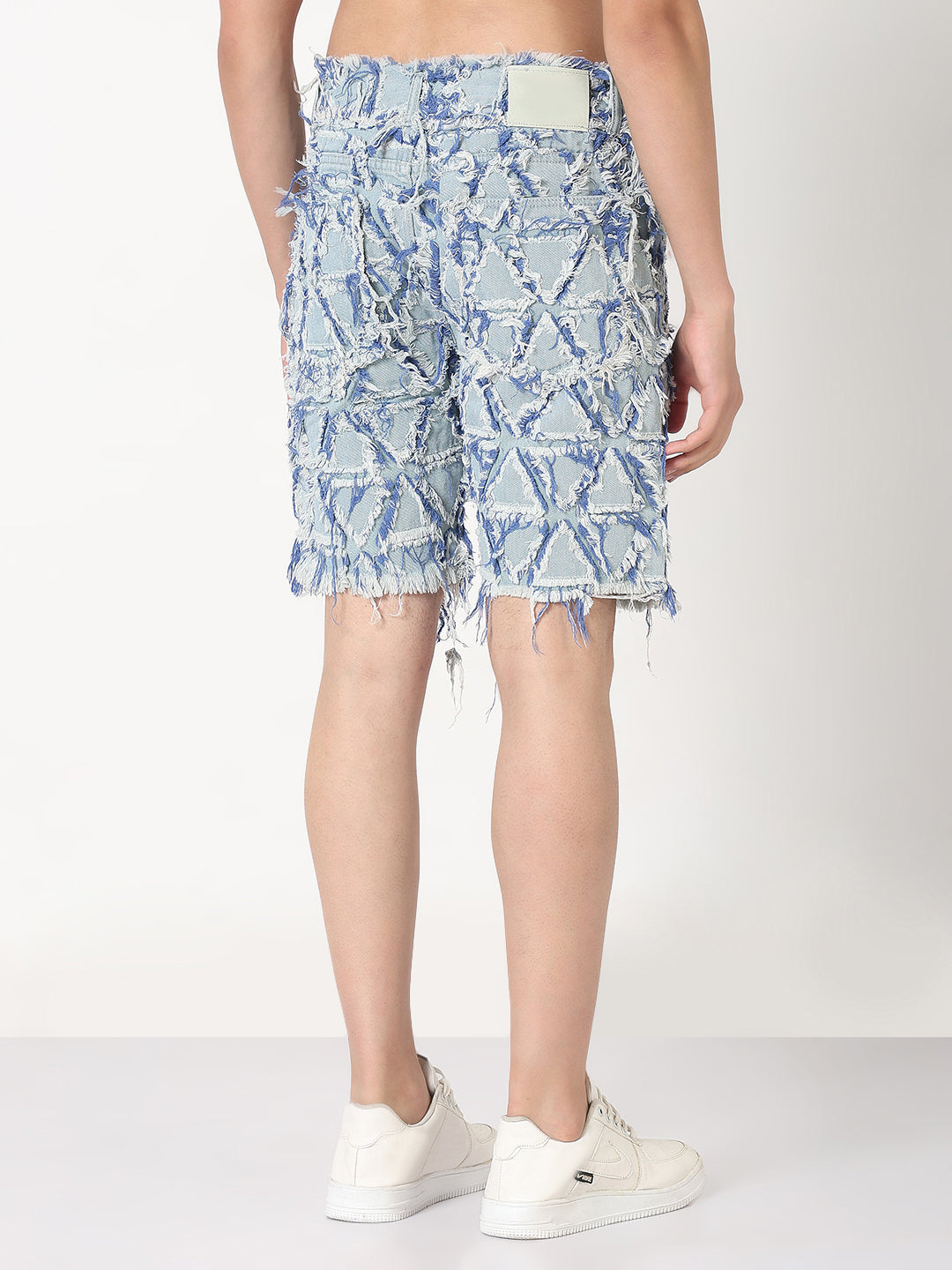 Men's Blue and Yellow Geometric Slim Fit Denim Shorts