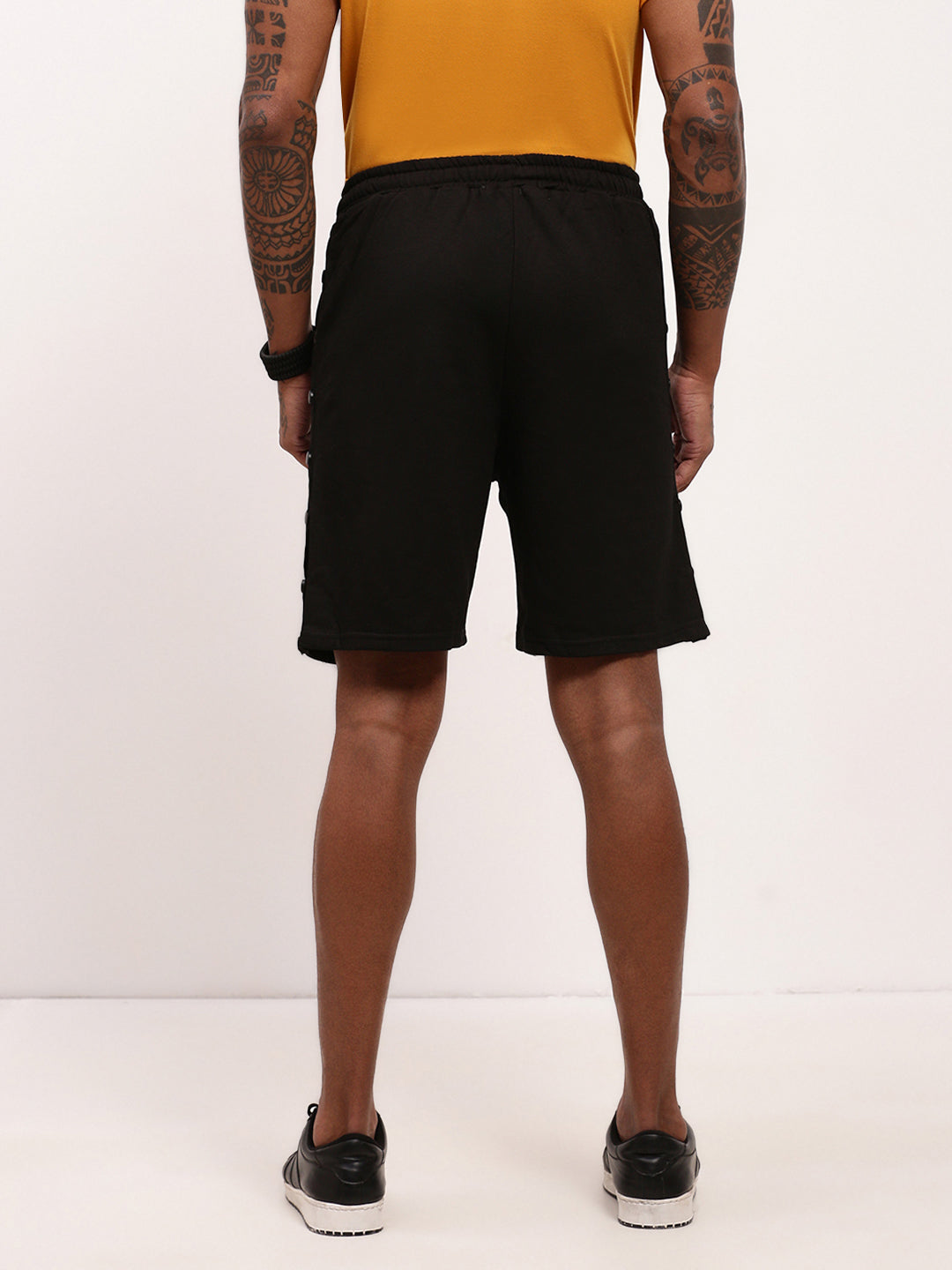 Men's Black Mid-Rise Cotton Regular Fit Shorts
