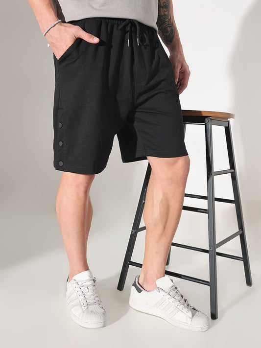 Men's Black Regular Fit Cotton Shorts