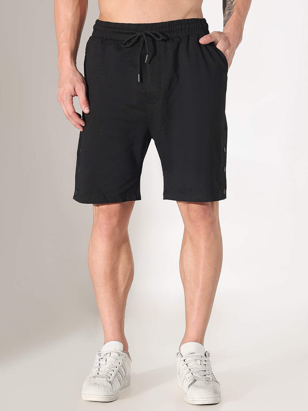Men's Black Regular Fit Cotton Shorts