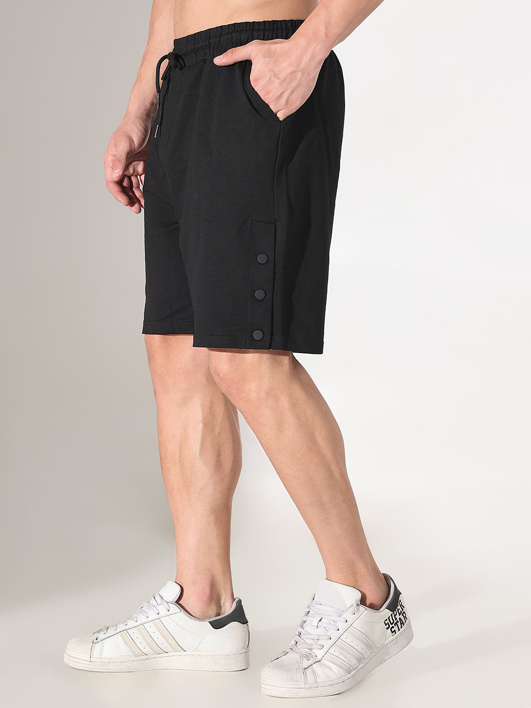 Men's Black Regular Fit Cotton Shorts