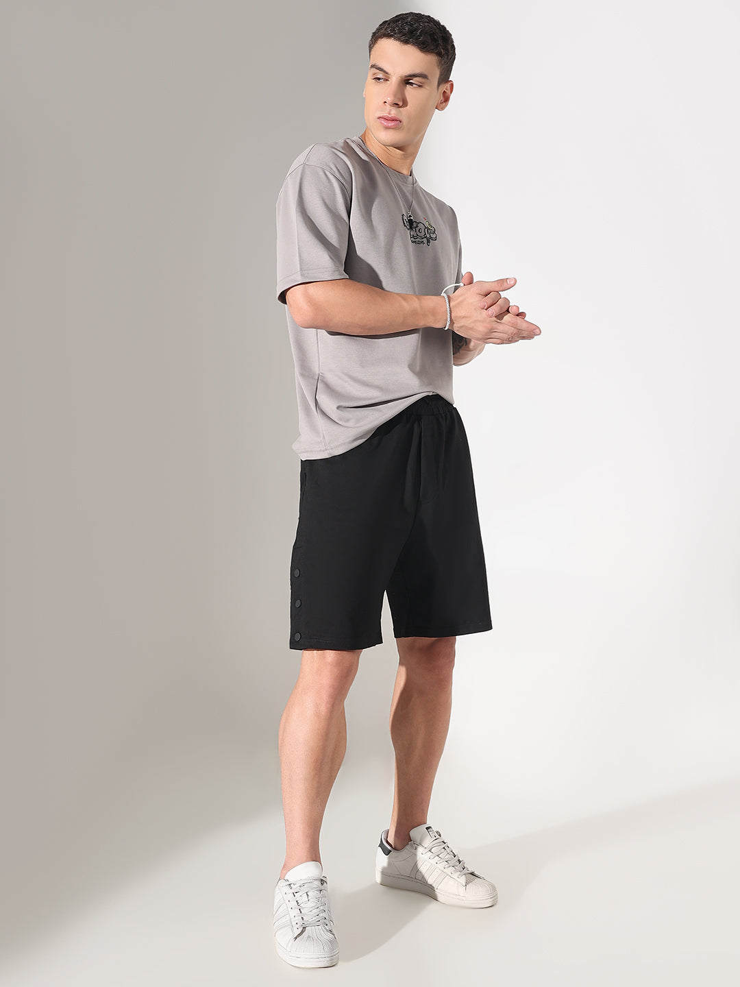 Men's Black Regular Fit Cotton Shorts
