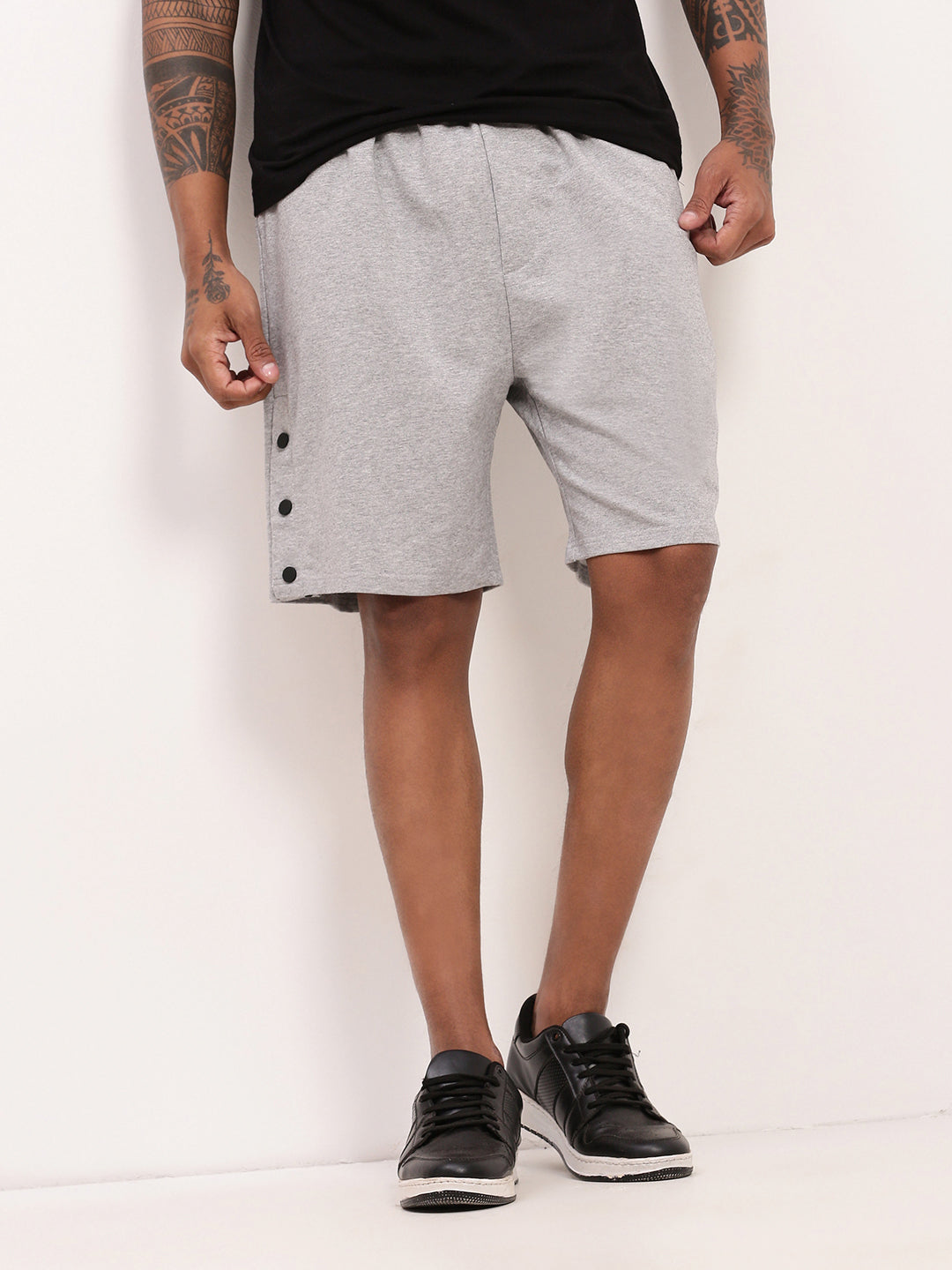 Men's Grey Mid-Rise Shorts