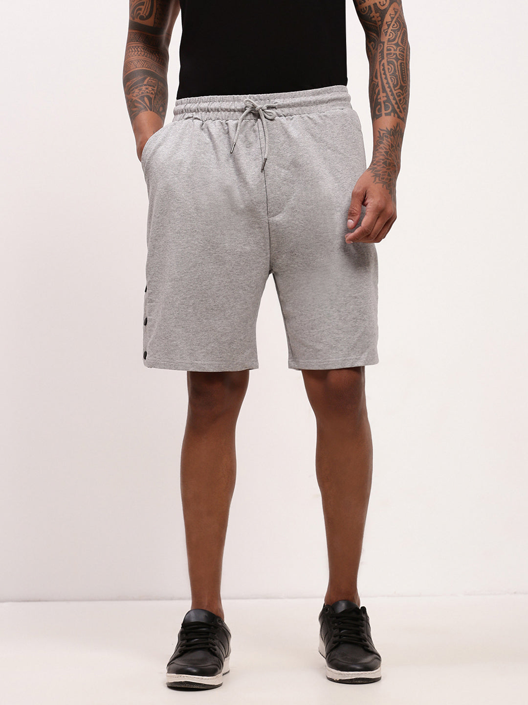 Men's Grey Mid-Rise Shorts