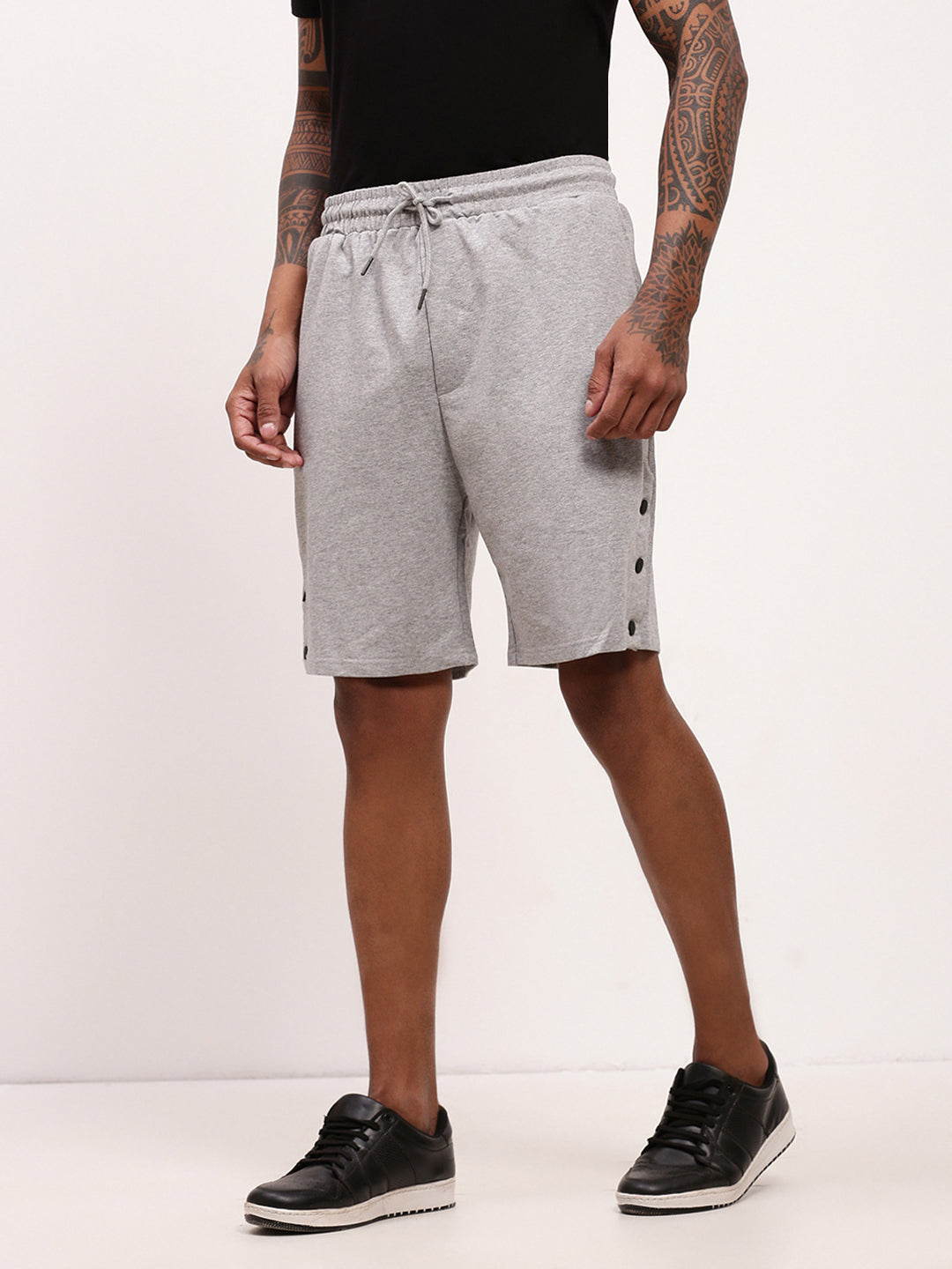 Men's Grey Mid-Rise Shorts