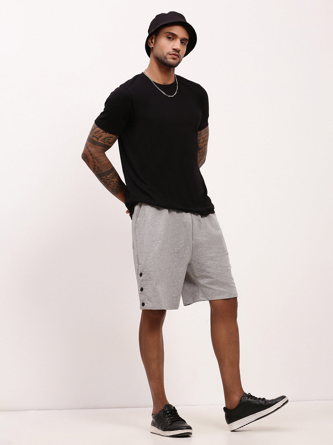 Men's Grey Mid-Rise Shorts