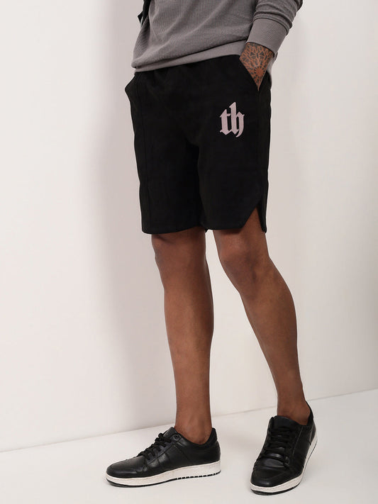 Men's Black Regular Fit Solid Shorts