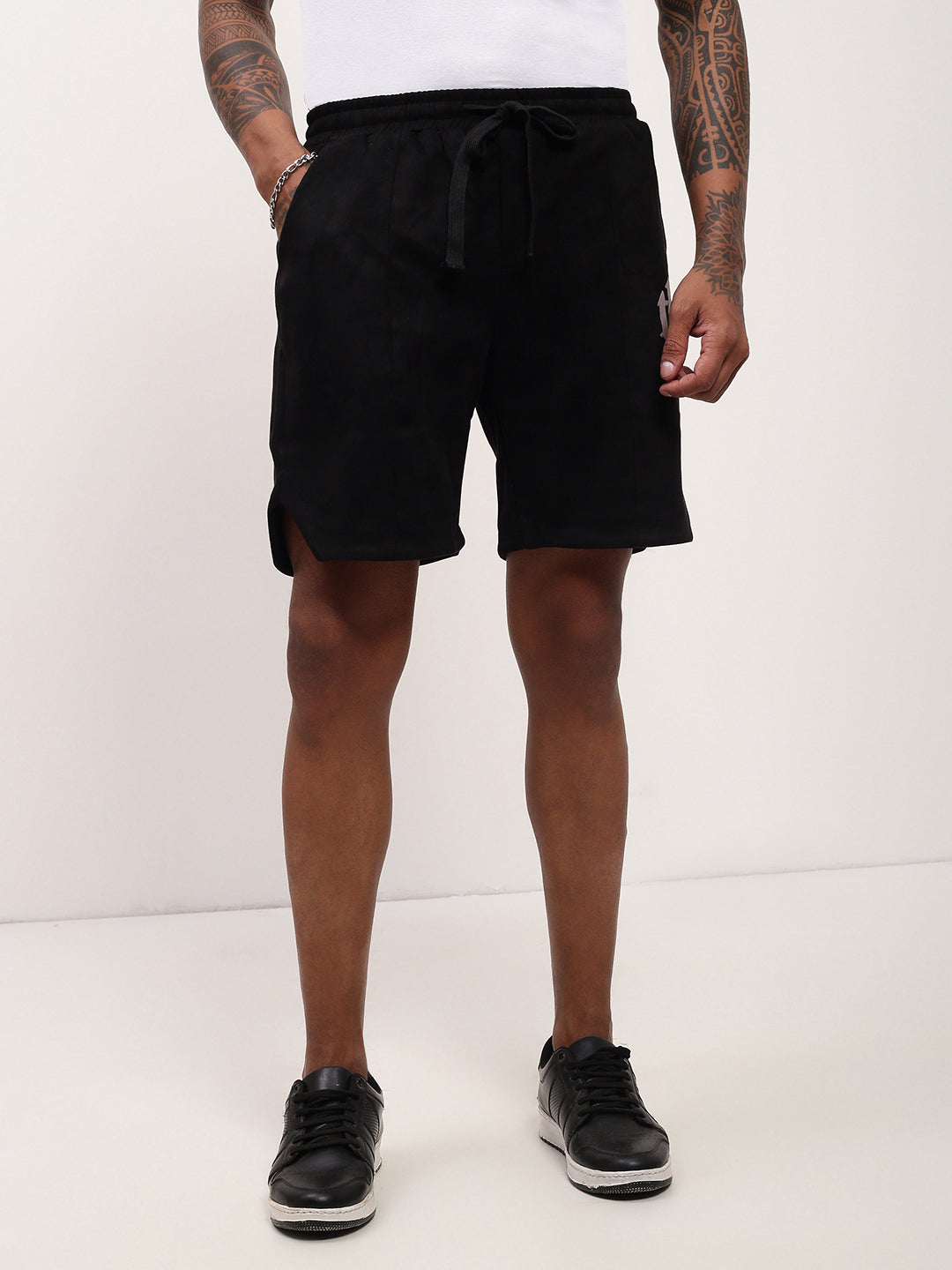 Men's Black Regular Fit Solid Shorts