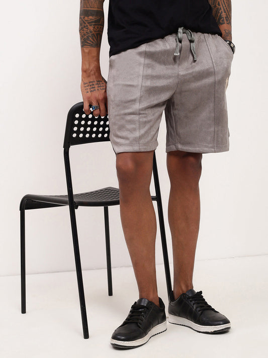 Men's Grey Solid Regular Fit Cotton Shorts