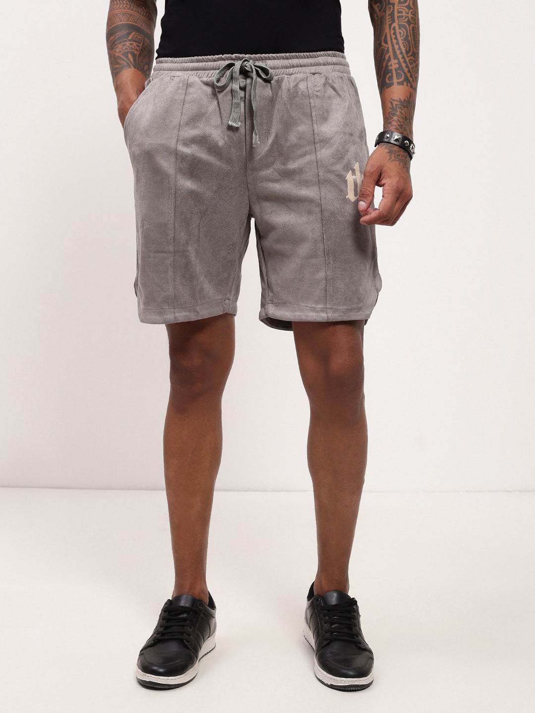 Men's Grey Solid Regular Fit Cotton Shorts