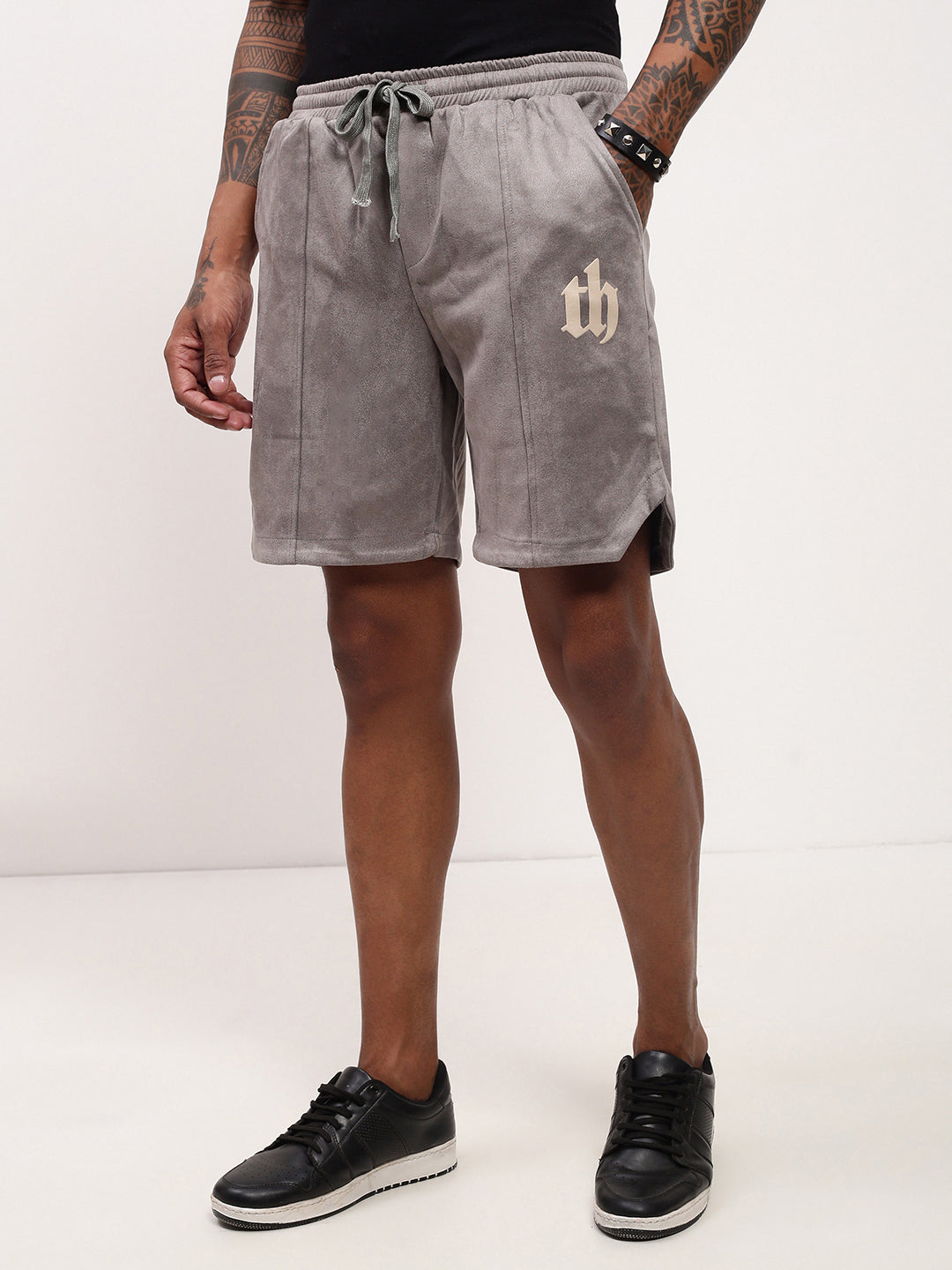 Men's Grey Solid Regular Fit Cotton Shorts