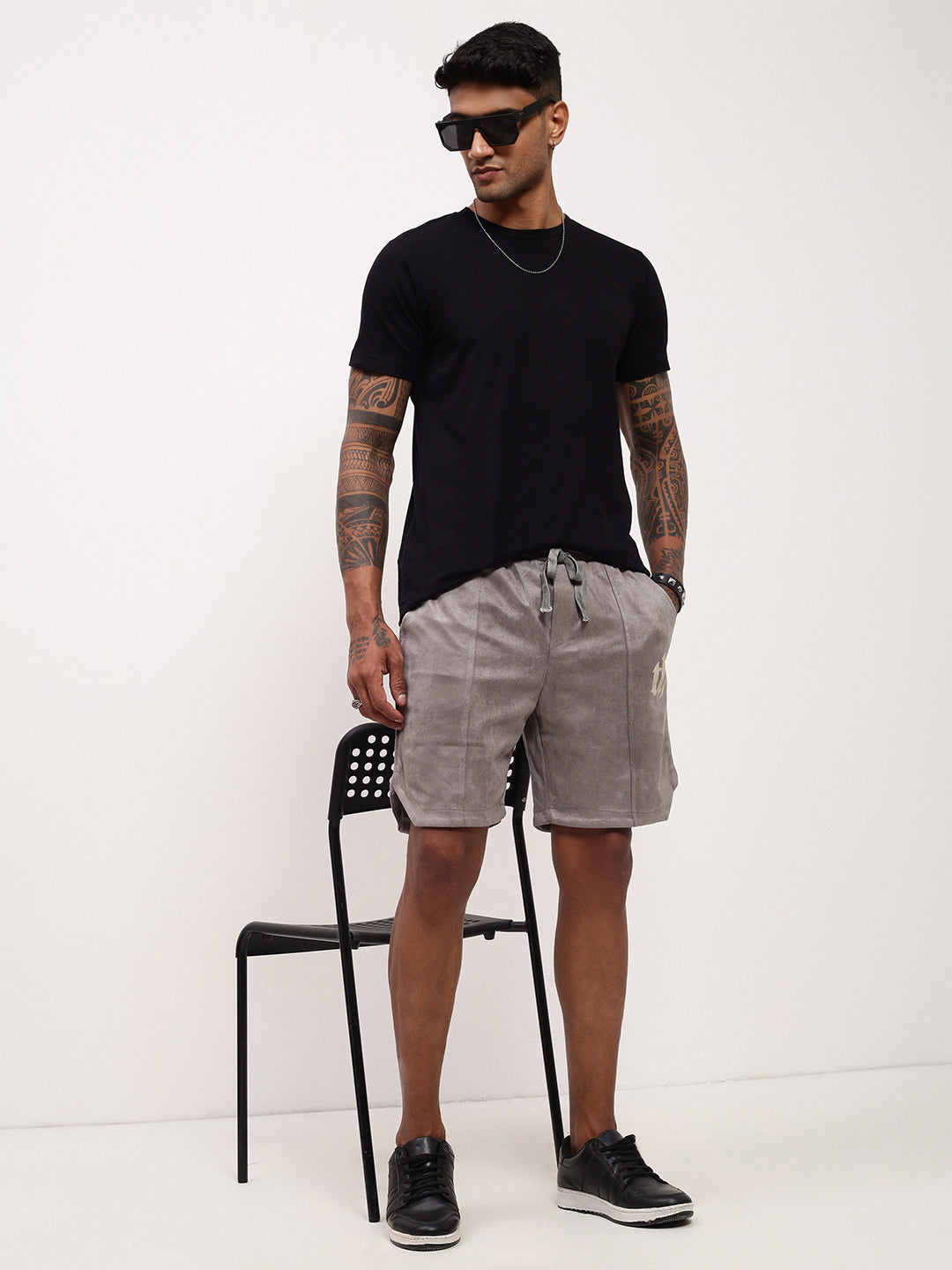 Men's Grey Solid Regular Fit Cotton Shorts