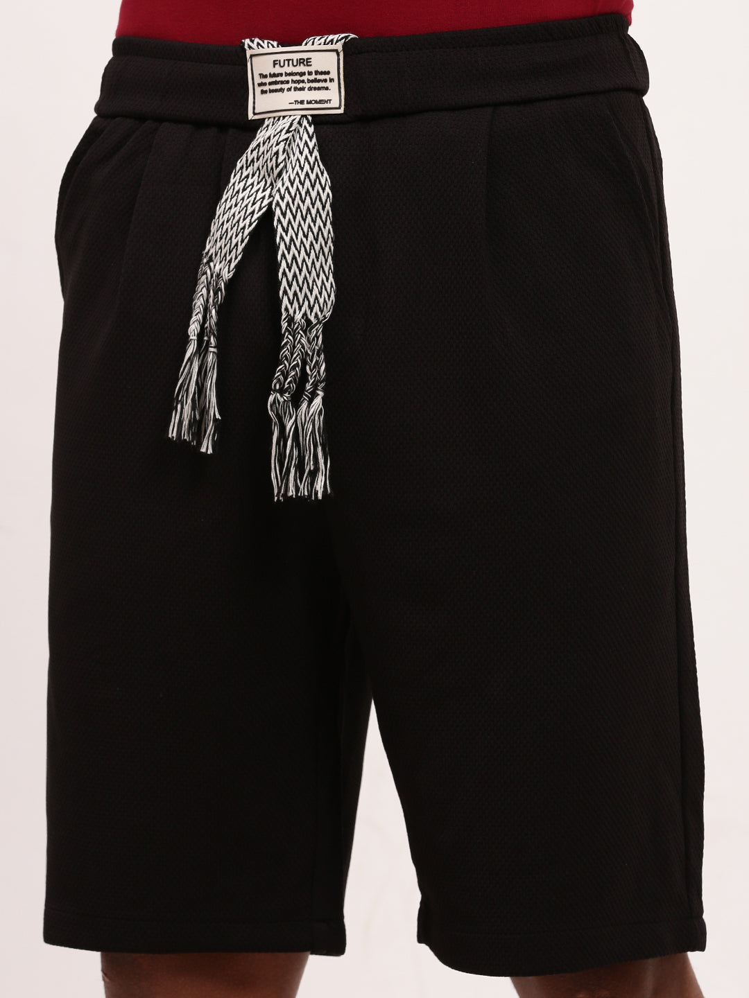 Men's Black Solid Mid-Rise Cotton Shorts