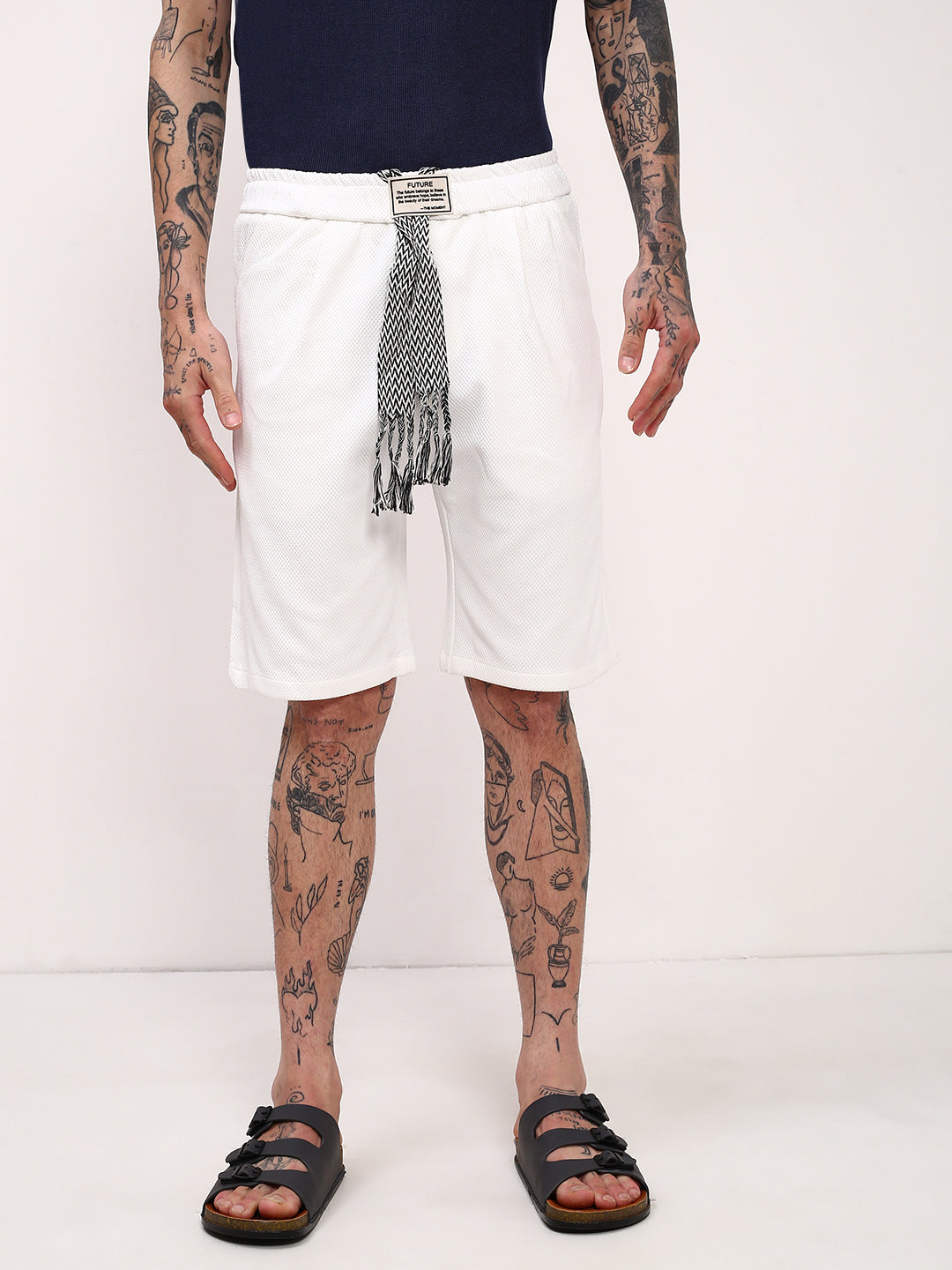 Men's White Mid-Rise Regular Fit Shorts