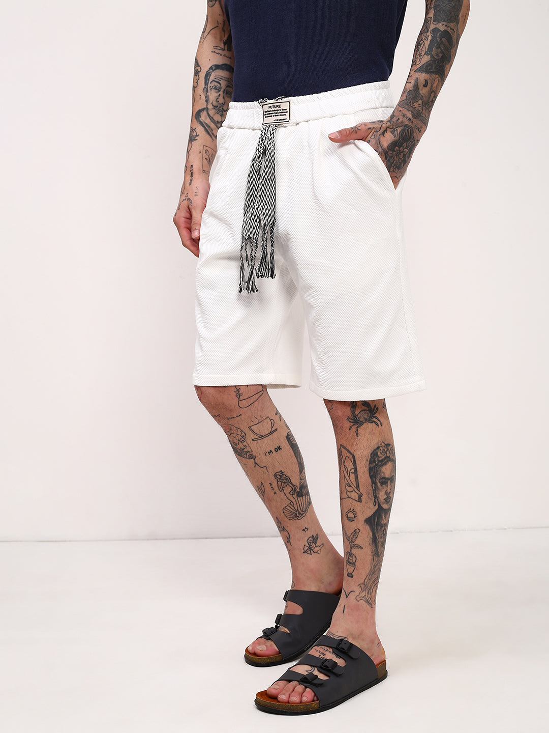 Men's White Mid-Rise Regular Fit Shorts