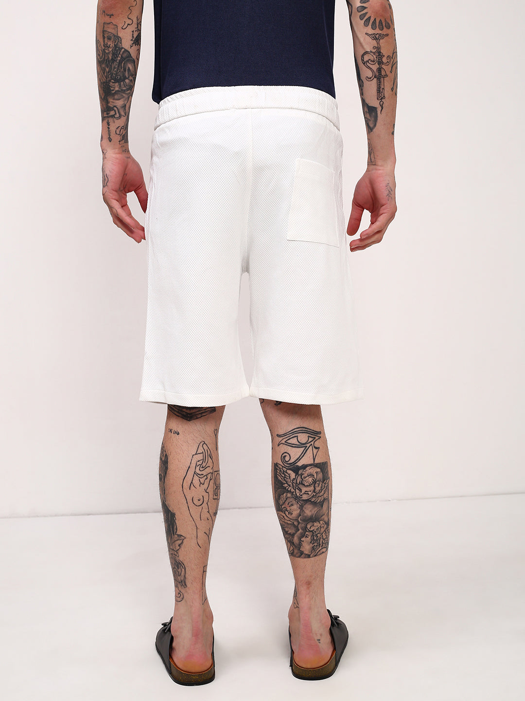 Men's White Mid-Rise Regular Fit Shorts