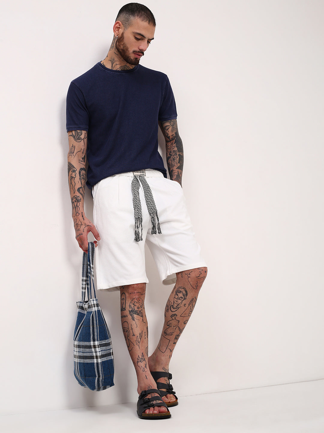 Men's White Mid-Rise Regular Fit Shorts