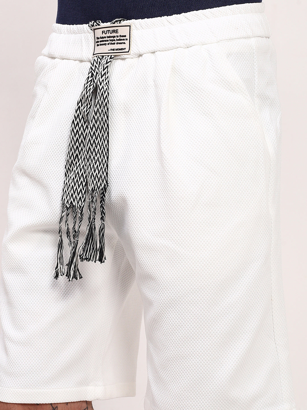 Men's White Mid-Rise Regular Fit Shorts