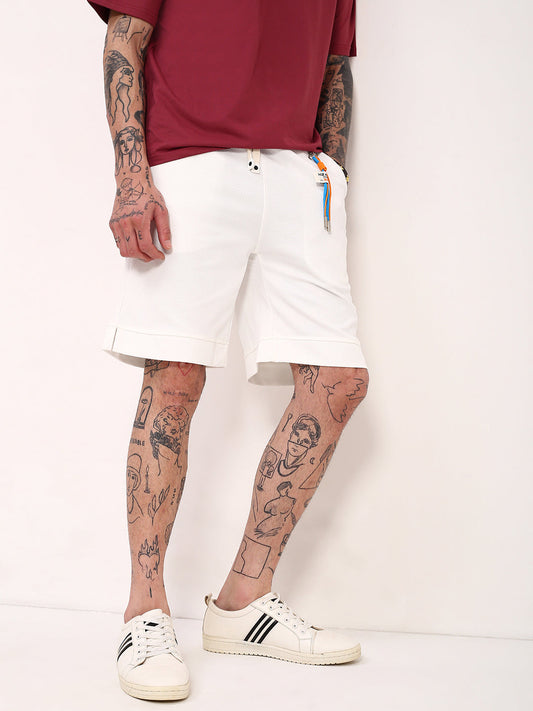 Men's White Mid - Rise Shorts