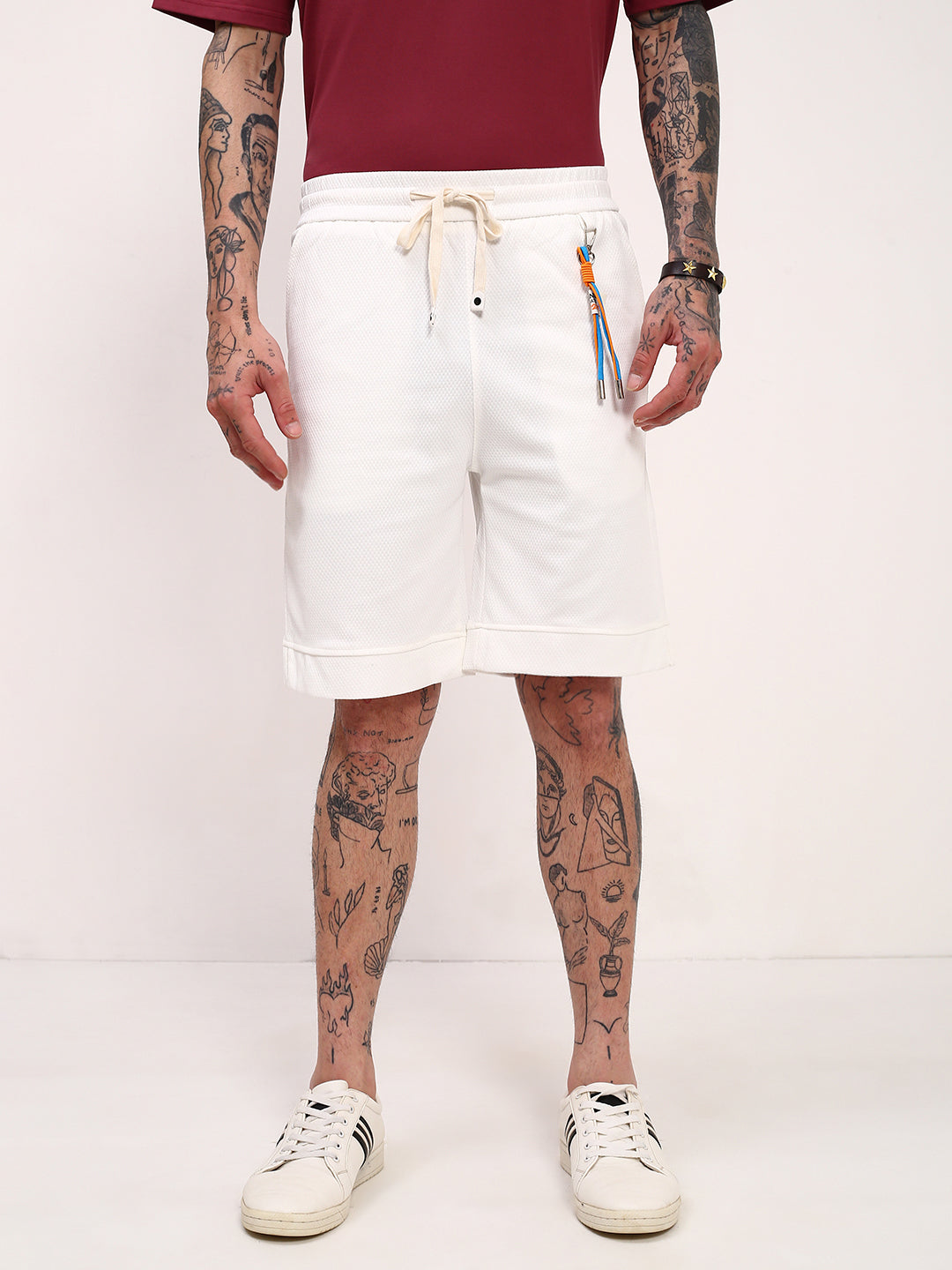Men's White Mid - Rise Shorts