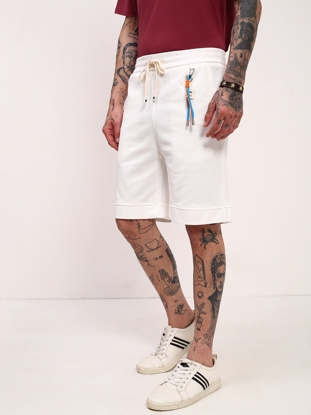 Men's White Mid - Rise Shorts