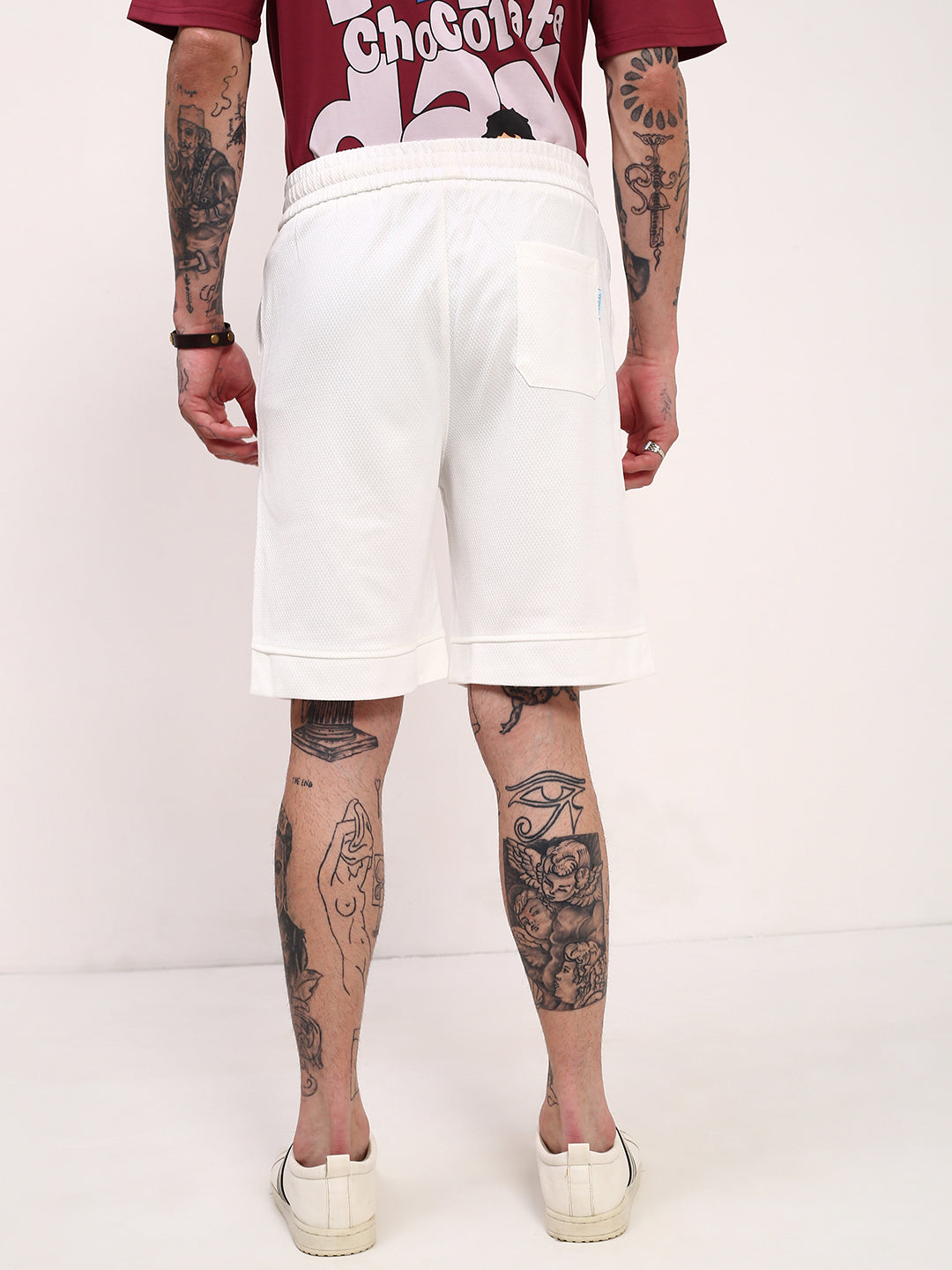 Men's White Mid - Rise Shorts