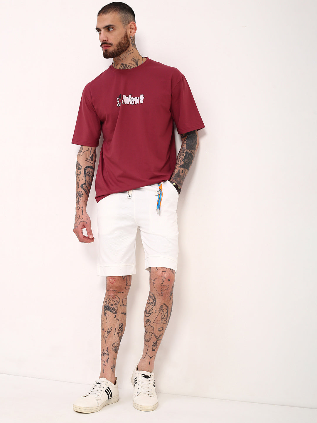 Men's White Mid - Rise Shorts