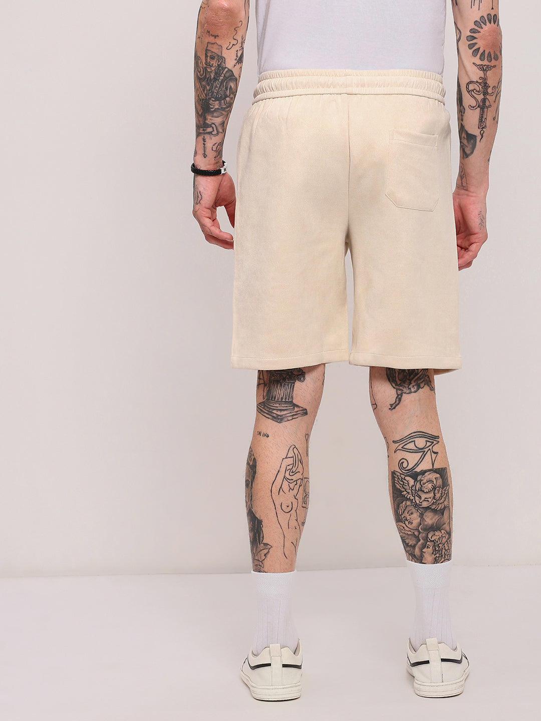 Men's Beige Solid Relaxed Fit Shorts
