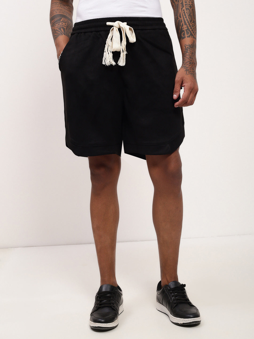 Men's Black Cotton Solid Shorts